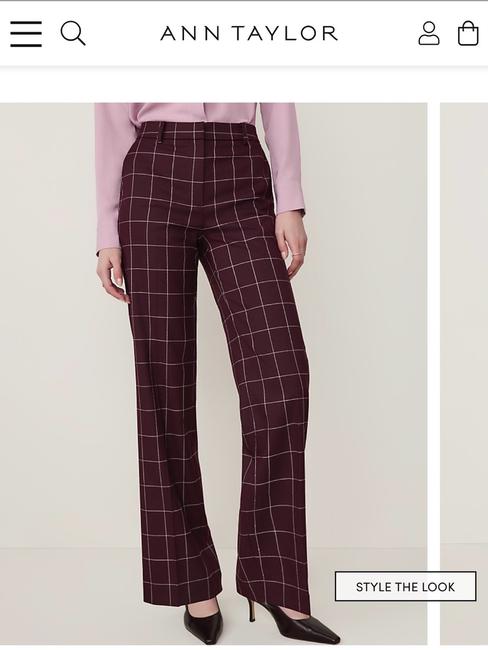 Ann Taylor Windowpane Wide-Leg Pants in Burgundy